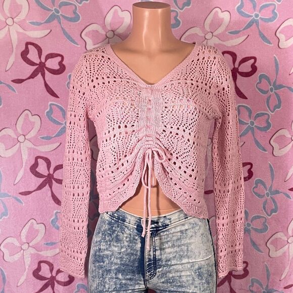 Jolie & Joy Tops - Y2K Jolie & Joy Size Medium pink acrylic crotchet knit longsleeve coquette crop